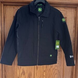 John Deere Black Jacket with Green Logo Accents